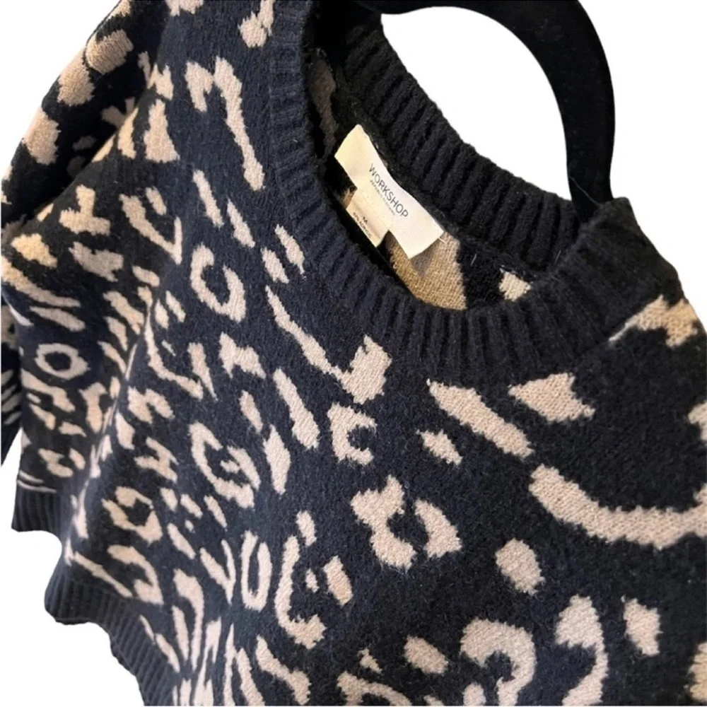 WORKSHOP Leopard print sweater oversized slouchy black tan size M